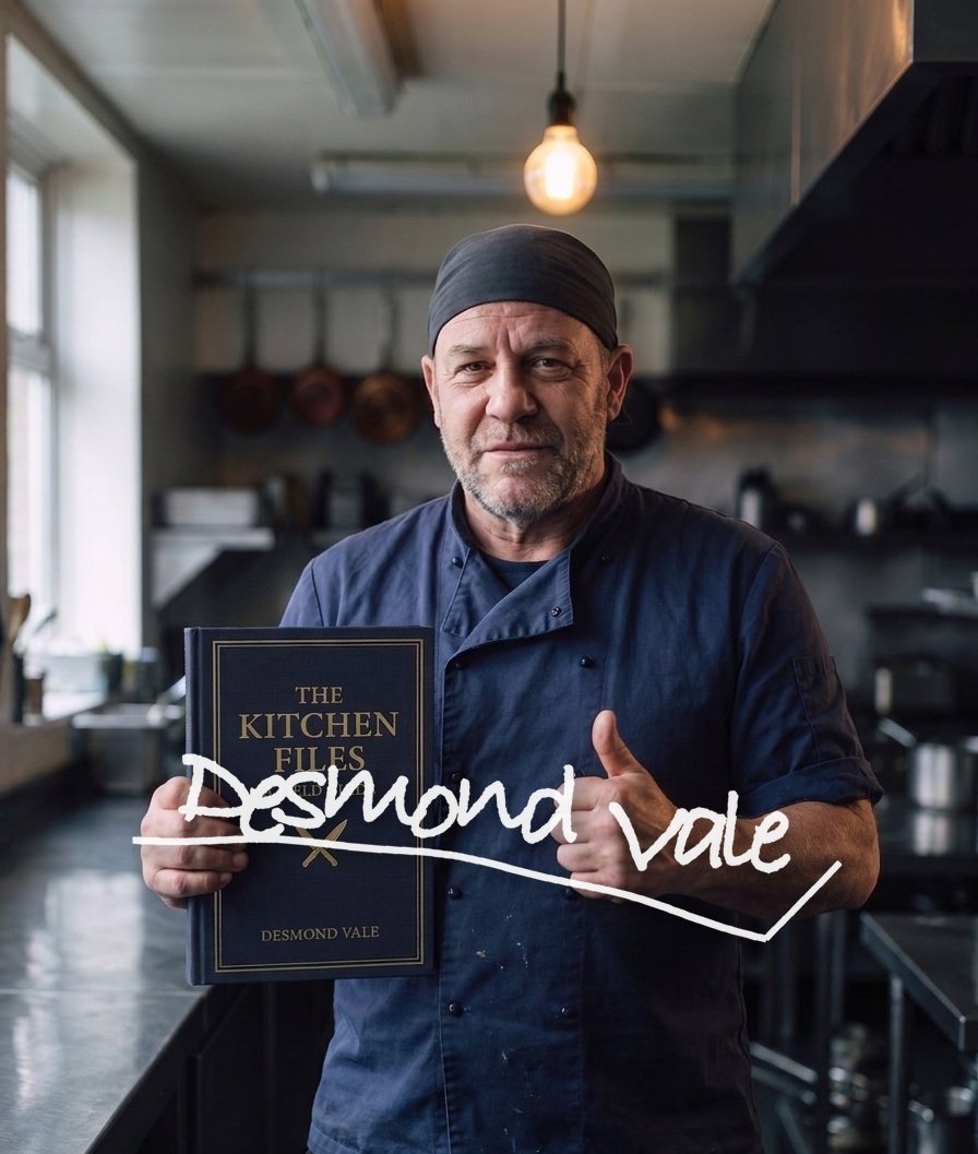 Desmond Vale holding The Kitchen Files